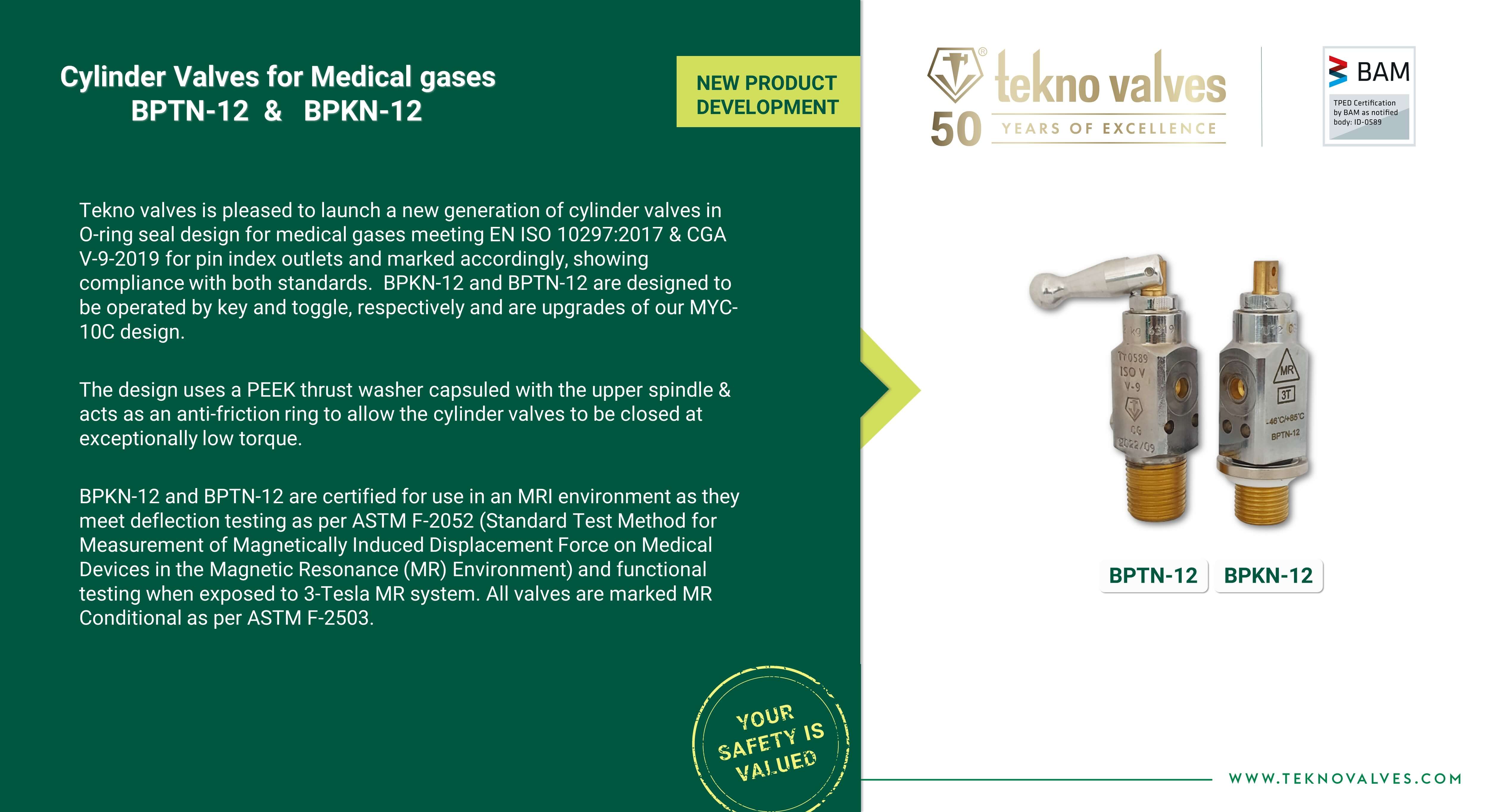 Tekno Valves introduces BPKN-12 & BPTN-12 for Medical gases